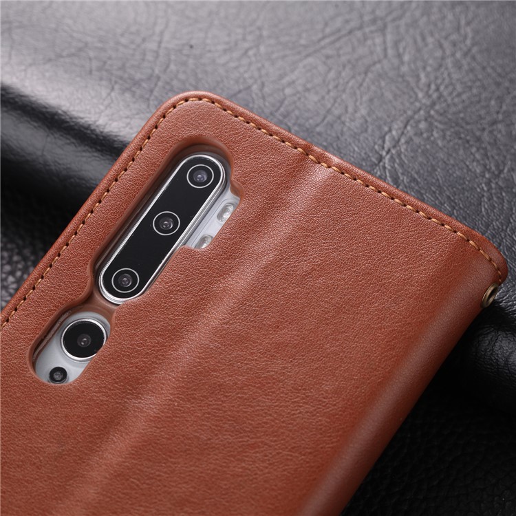 AZNS Leather Phone Cover Wallet Case for Xiaomi Mi CC9 Pro/Note 10 - Brown-5