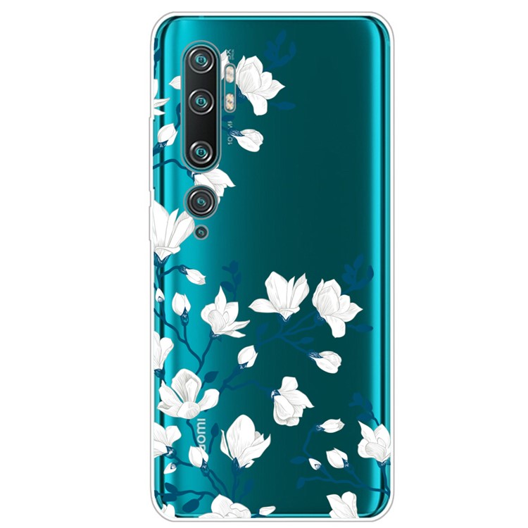 Pattern Printing IMD TPU Clear Phone Shell for Xiaomi Mi CC9 Pro/Mi Note 10/Mi Note 10 Pro - White Flower-1