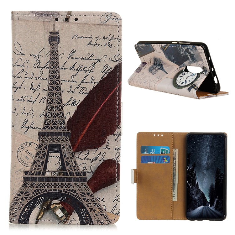 Pattern Printing PU Leather Wallet Stand Phone Case for Xiaomi Redmi K30 - Eiffel Tower and Letters-1