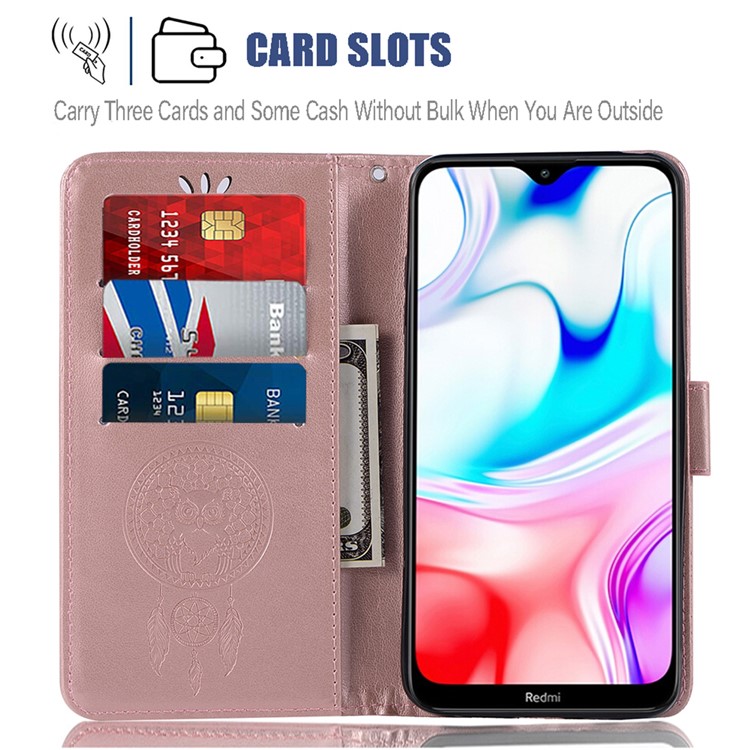 Imprinted Dream Catcher Owl Leather Wallet Case for Xiaomi Redmi 8 - Rose Gold-8