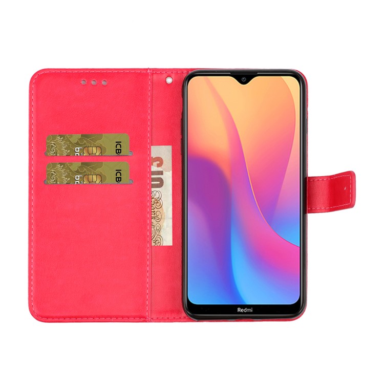 Imprint Flower Butterfly Rhinestone Wallet Leather Case for Xiaomi Redmi 8A - Rose-7