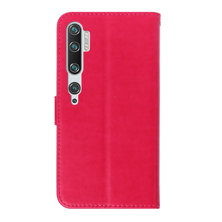 Imprint Flower Butterfly Rhinestone Leather Wallet Case for Xiaomi Mi Note 10 / Mi Note 10 Pro - Rose-3