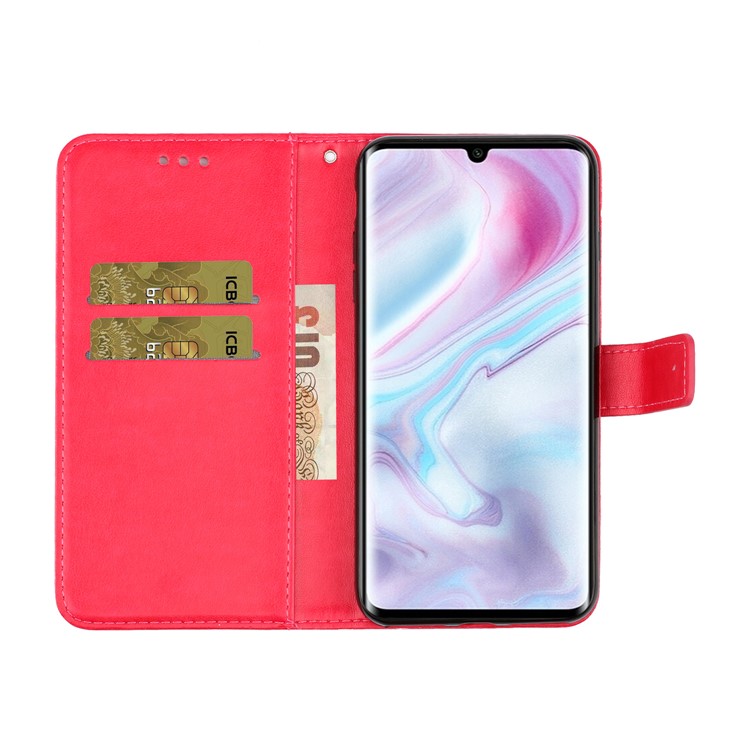 Imprint Flower Butterfly Rhinestone Leather Wallet Case for Xiaomi Mi Note 10 / Mi Note 10 Pro - Rose-7