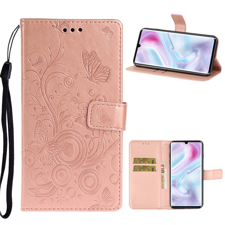 Flor De Borboleta Caixa De Couro Carteira Marca Para Xiaomi Mi Nota 10 / Nota Mi 10 Pro - Rosa Ouro-1