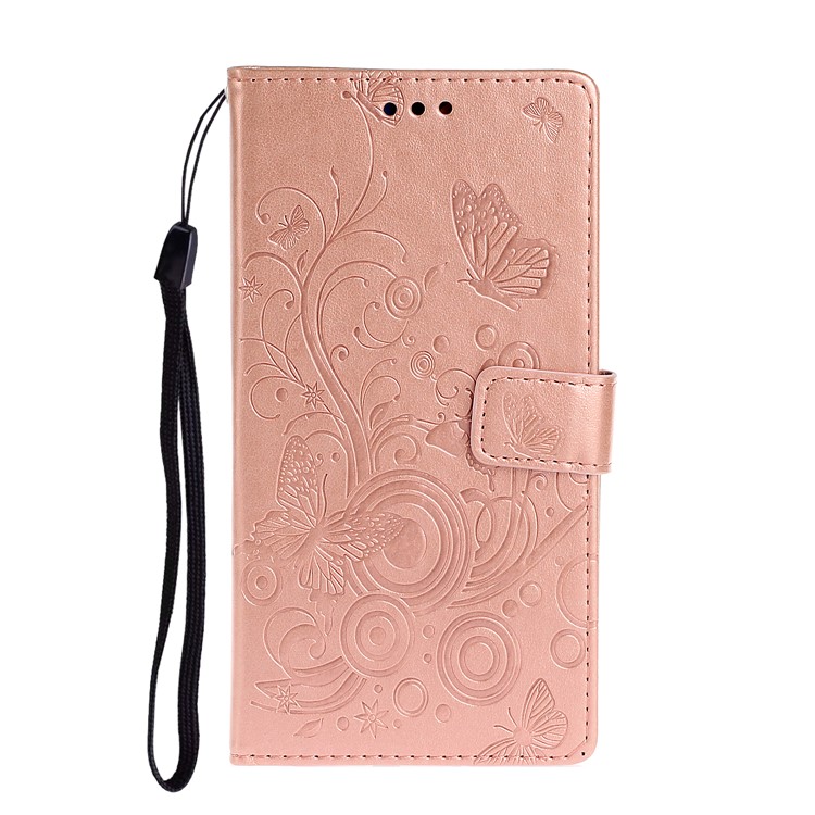 Flor De Borboleta Caixa De Couro Carteira Marca Para Xiaomi Mi Nota 10 / Nota Mi 10 Pro - Rosa Ouro-2