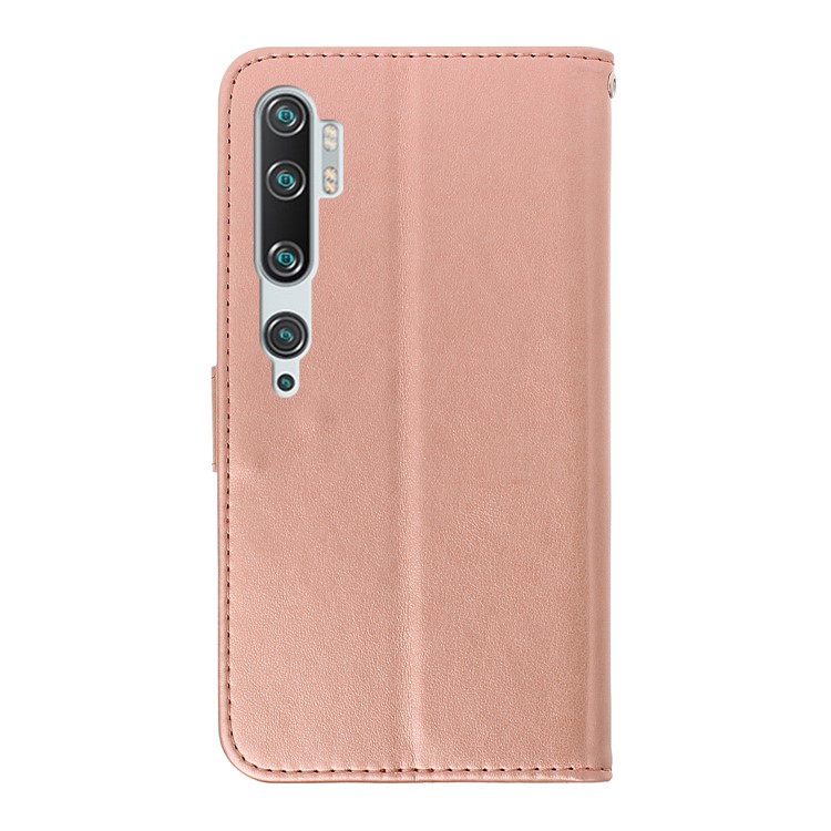 Flor De Borboleta Caixa De Couro Carteira Marca Para Xiaomi Mi Nota 10 / Nota Mi 10 Pro - Rosa Ouro-3