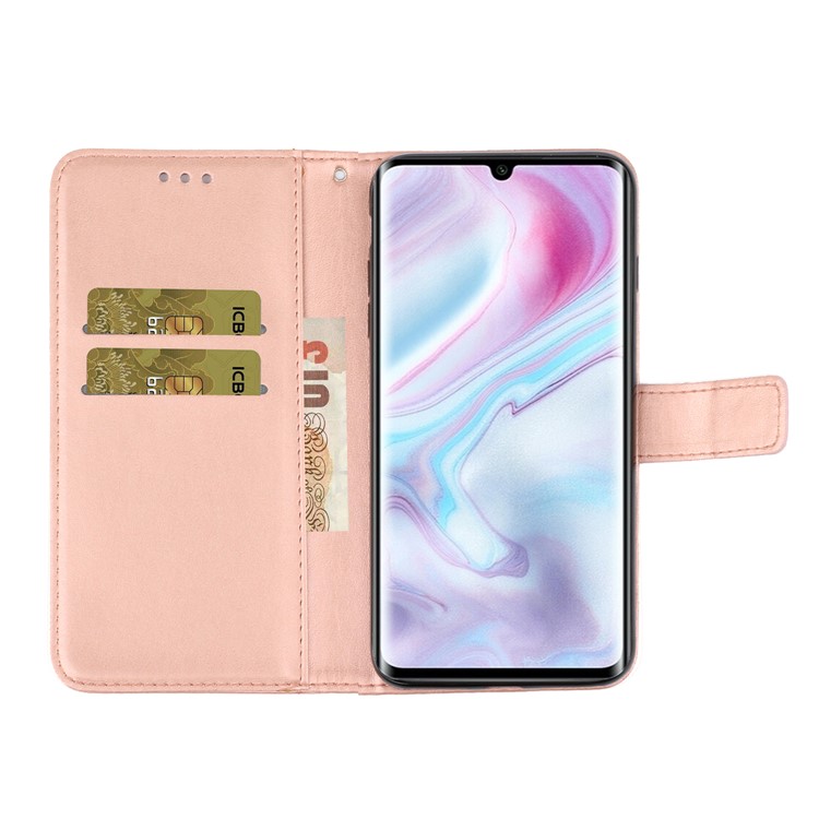 Flor De Borboleta Caixa De Couro Carteira Marca Para Xiaomi Mi Nota 10 / Nota Mi 10 Pro - Rosa Ouro-7