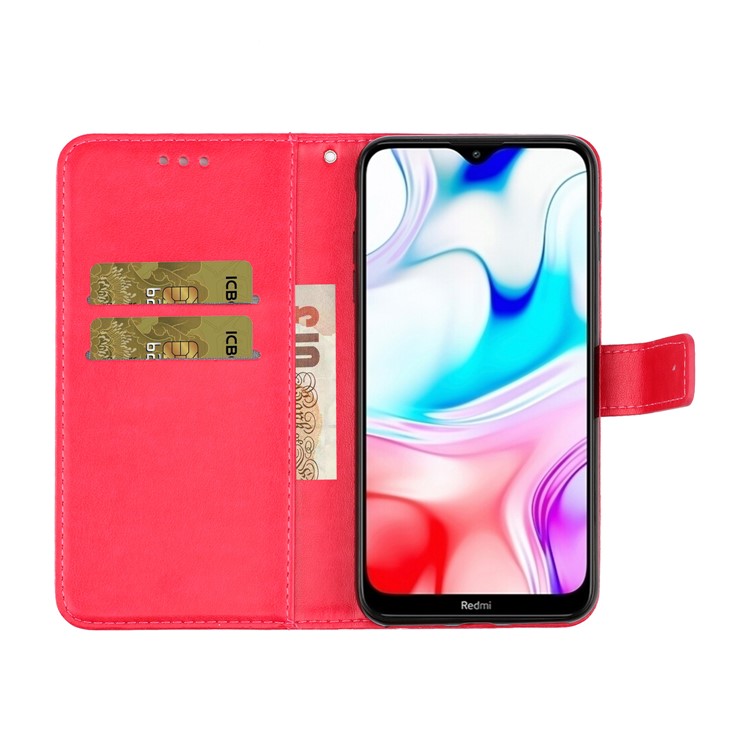 Imprint Flower Butterfly Rhinestone Wallet Leather Case for Xiaomi Redmi 8 - Rose-7