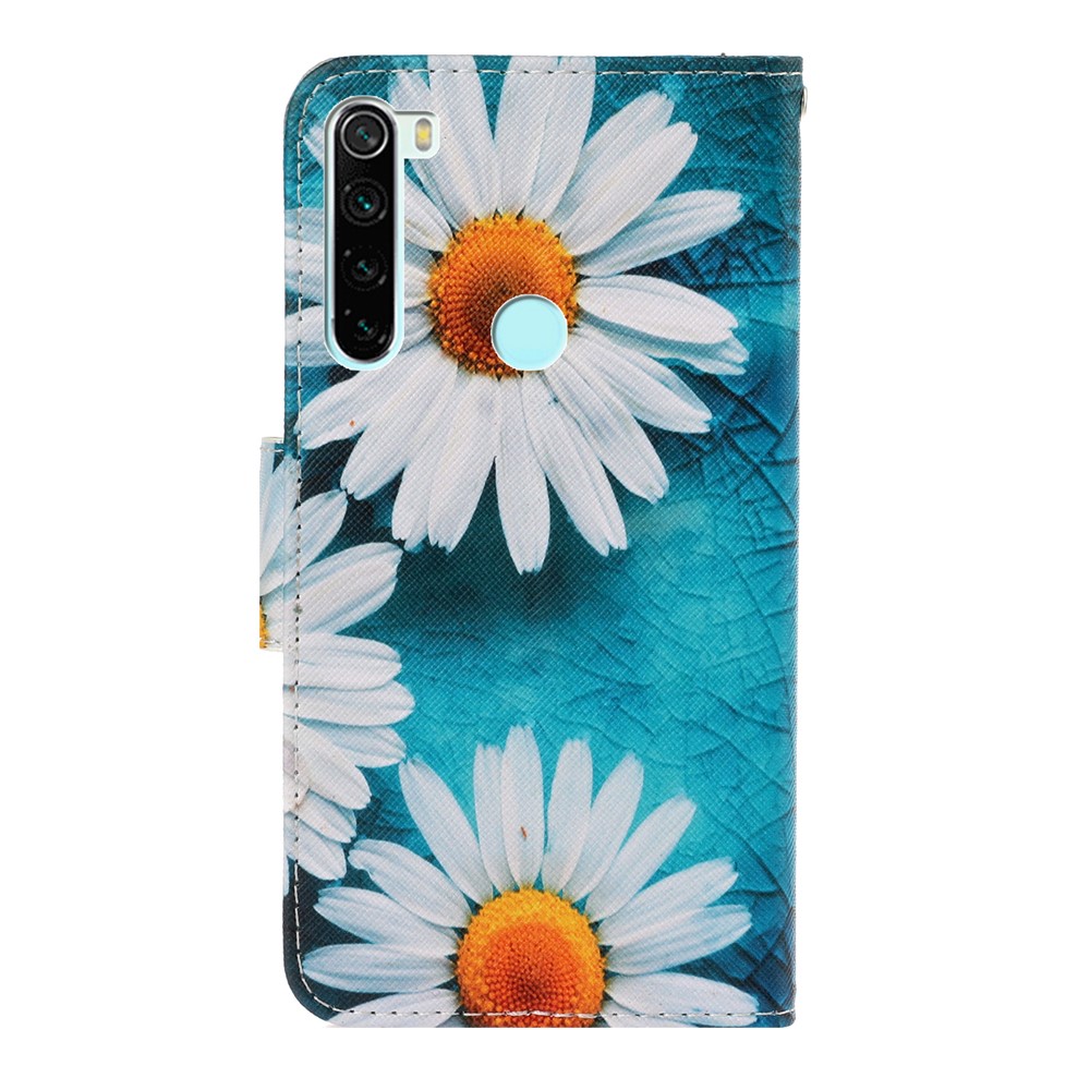 Padrão Printing Flip Leather Wallet Top Capa de Capa Para Xiaomi Redmi Note 8T - Flor Branca