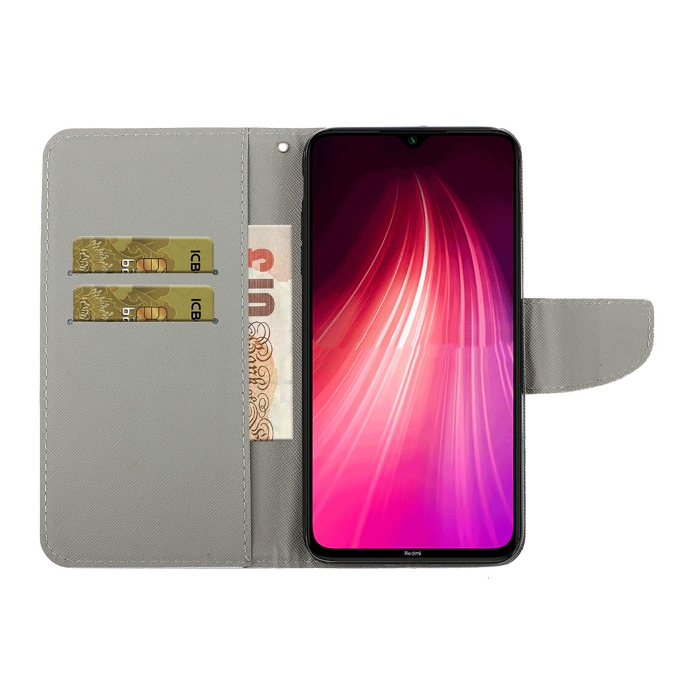 Padrão Printing Flip Leather Wallet Top Capa de Capa Para Xiaomi Redmi Note 8T - Flor Branca