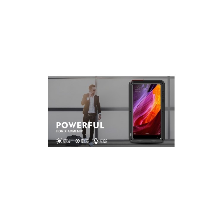 LOVE MEI for Xiaomi Mi Mix Powerful Mobile Case Metal + Silicone + Tempered Glass Materials Drop-proof Shockproof Dust-proof - Black-2