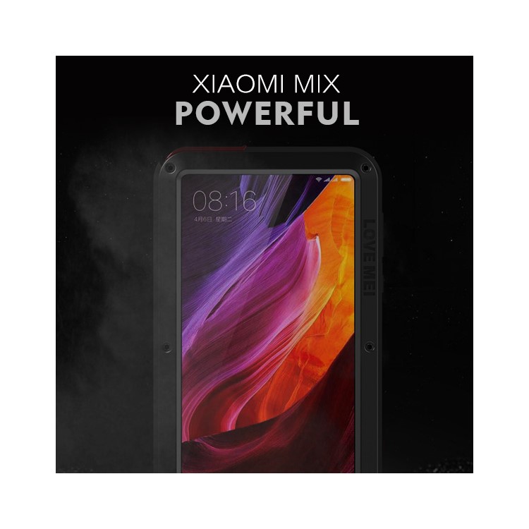 LOVE MEI for Xiaomi Mi Mix Powerful Mobile Case Metal + Silicone + Tempered Glass Materials Drop-proof Shockproof Dust-proof - Black-9