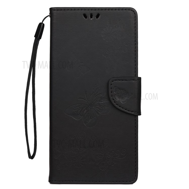 Butterfly Flowers Imprint Leather Stand Wallet Folio Case for Xiaomi Redmi Note 8 Pro - Black-2