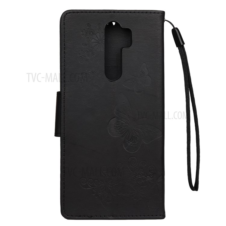 Butterfly Flowers Imprint Leather Stand Wallet Folio Case for Xiaomi Redmi Note 8 Pro - Black-3