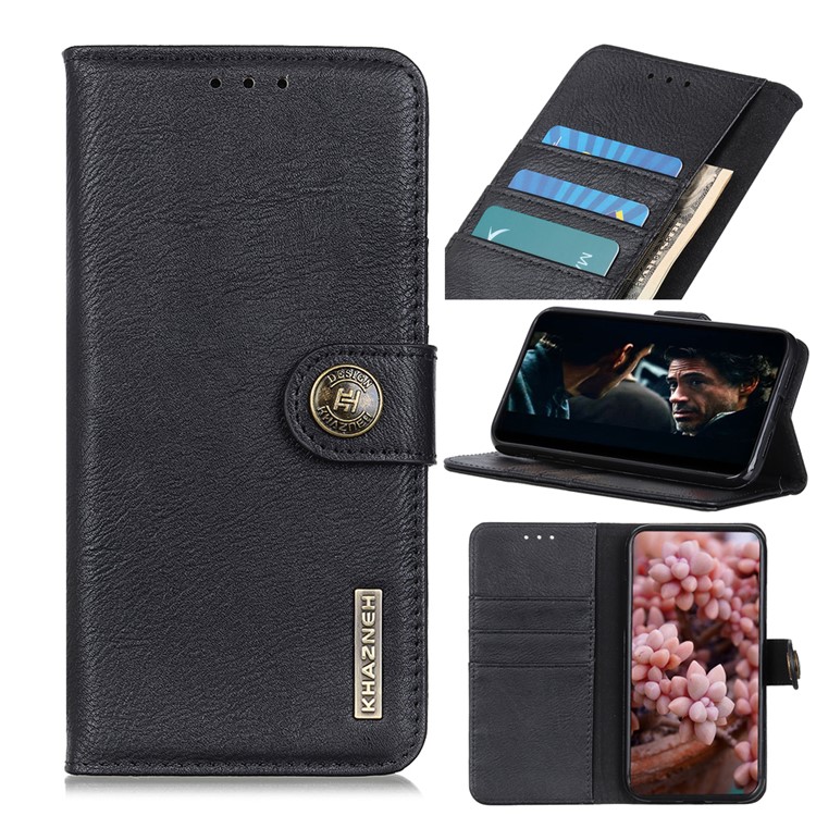 Cubierta de Cubierta de Teléfono Celular de Cuero Khazneh Wallet Para Xiaomi Redmi Note 8 Pro - Negro