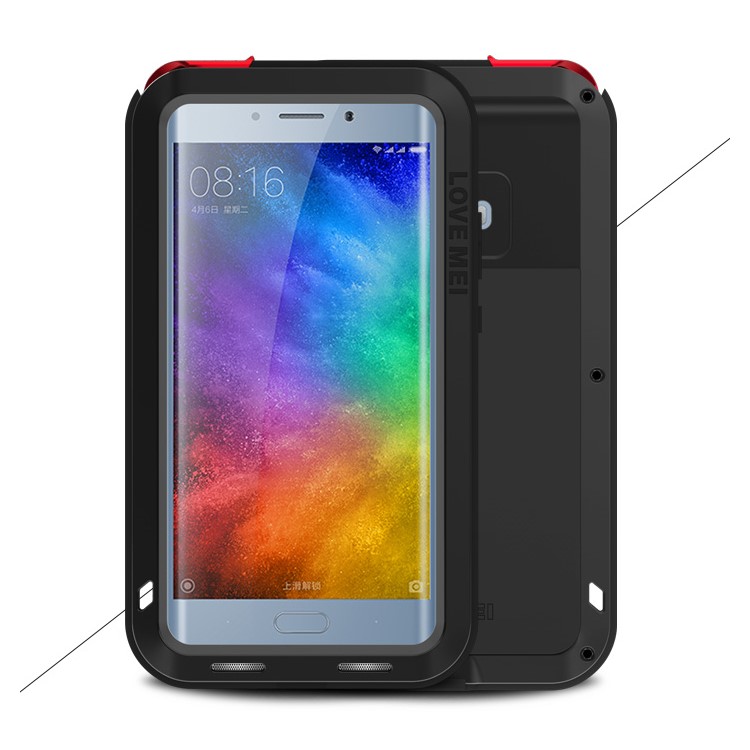 LOVE MEI Powerful Mobile Case for Xiaomi Mi Note 2 Drop-proof Shockproof Dust-proof (Metal + Silicone + Tempered Glass) - Black-1