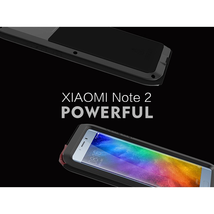 LOVE MEI Powerful Mobile Case for Xiaomi Mi Note 2 Drop-proof Shockproof Dust-proof (Metal + Silicone + Tempered Glass) - Black-4