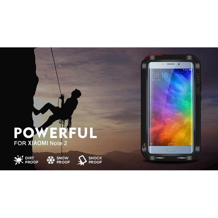 LOVE MEI Powerful Mobile Case for Xiaomi Mi Note 2 Drop-proof Shockproof Dust-proof (Metal + Silicone + Tempered Glass) - Black-6