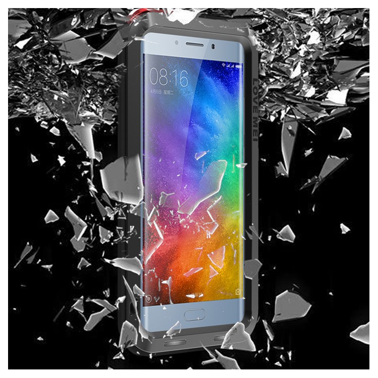 LOVE MEI Powerful Mobile Case for Xiaomi Mi Note 2 Drop-proof Shockproof Dust-proof (Metal + Silicone + Tempered Glass) - Black-7