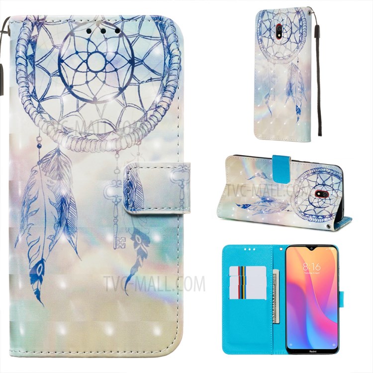 Pattern Printing Light Spot Decor Leather Wallet Case for Xiaomi Redmi 8A - Feather Dream Catcher-1