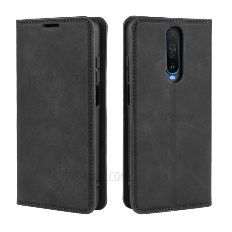 Silky Touch Leather Wallet Case Phone Cover for Xiaomi Redmi K30 - Black-2