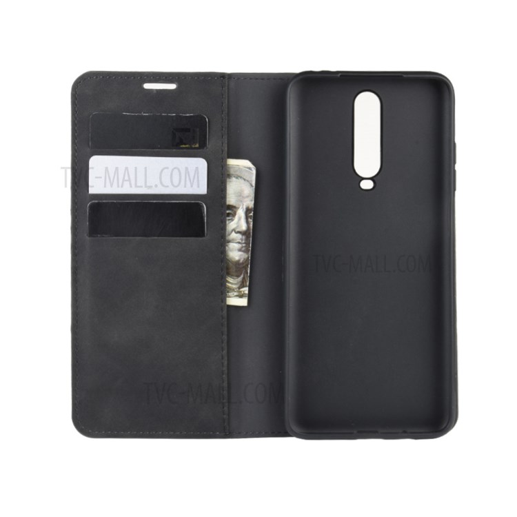 Silky Touch Leather Wallet Case Phone Cover for Xiaomi Redmi K30 - Black-4