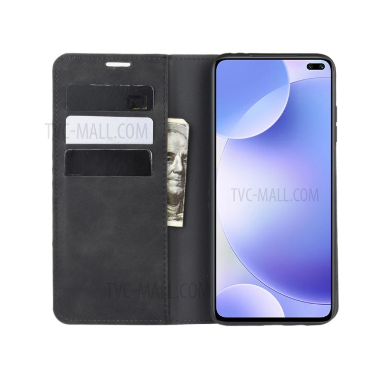 Silky Touch Leather Wallet Case Phone Cover for Xiaomi Redmi K30 - Black-5