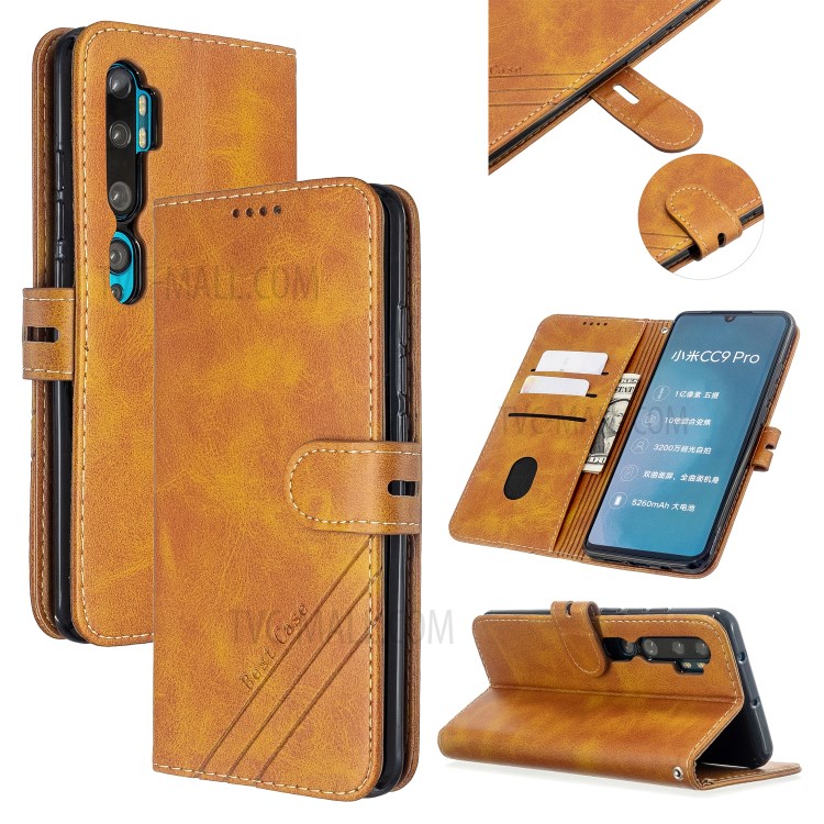Solid Color Wallet Magnetic Leather Cover for Xiaomi Mi CC9 Pro/Mi Note 10/Mi Note 10 Pro - Brown-1