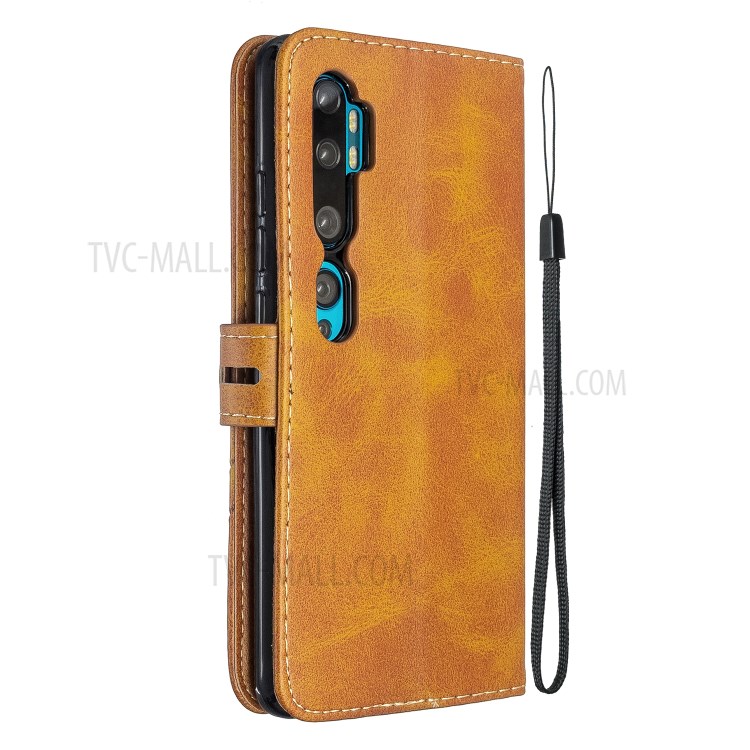 Solid Color Wallet Magnetic Leather Cover for Xiaomi Mi CC9 Pro/Mi Note 10/Mi Note 10 Pro - Brown-4