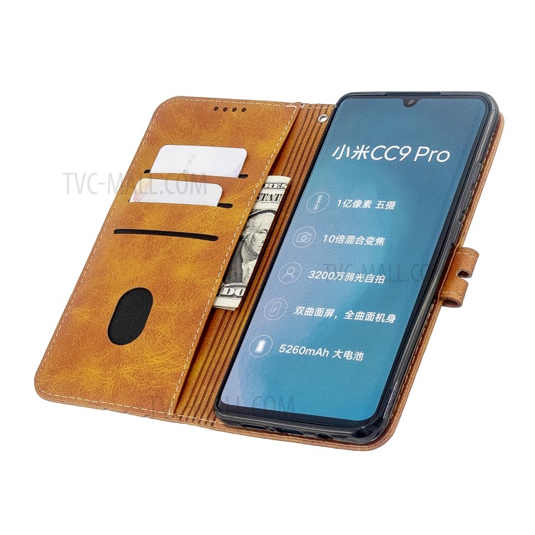 Solid Color Wallet Magnetic Leather Cover for Xiaomi Mi CC9 Pro/Mi Note 10/Mi Note 10 Pro - Brown-5