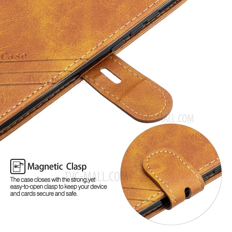 Solid Color Wallet Magnetic Leather Cover for Xiaomi Mi CC9 Pro/Mi Note 10/Mi Note 10 Pro - Brown-7