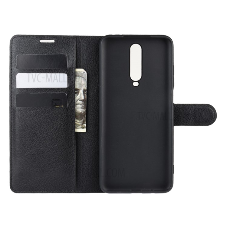 Litchi Surface Wallet Leather Stand Phone Cover for Xiaomi Redmi K30 - Black-4