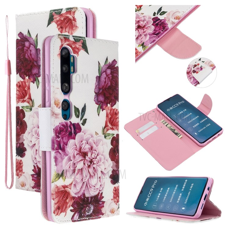 Musterdruckquer Textur Lederabdeckung Für Xiaomi Mi CC9 Pro / Mi Note 10 / Mi Note 10 Pro - Blühende Blumen-1