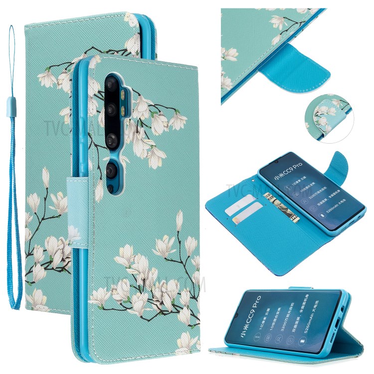 Pattern Printing Cross Texture Leather Cover for Xiaomi Mi CC9 Pro/Mi Note 10/Mi Note 10 Pro - White Flower-1