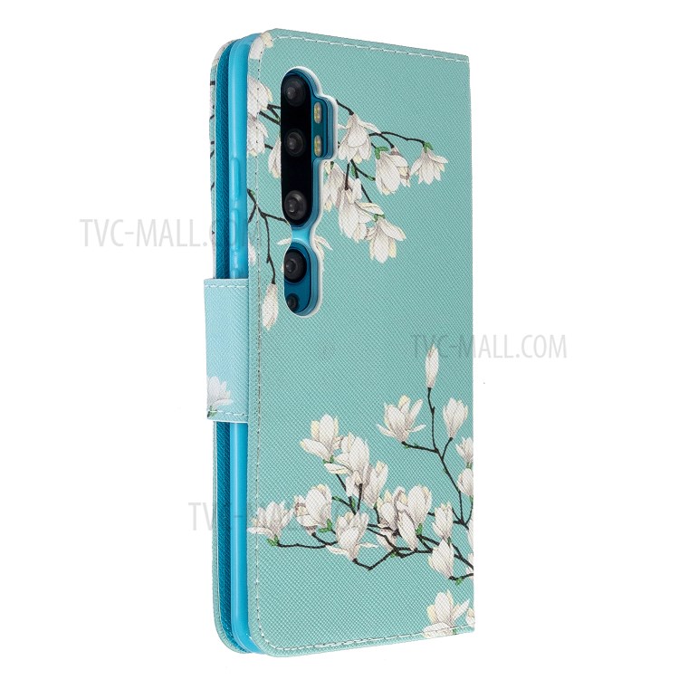 Pattern Printing Cross Texture Leather Cover for Xiaomi Mi CC9 Pro/Mi Note 10/Mi Note 10 Pro - White Flower-4