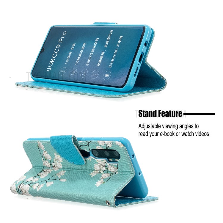 Pattern Printing Cross Texture Leather Cover for Xiaomi Mi CC9 Pro/Mi Note 10/Mi Note 10 Pro - White Flower-6