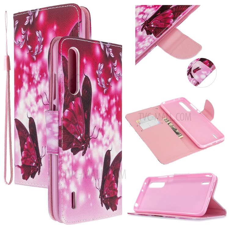 Pattern Printing Flip Leather Wallet Stand Phone Cover for Xiaomi Mi CC9/Mi CC9 Meitu Edition/Mi 9 Lite - Red Butterflies-1