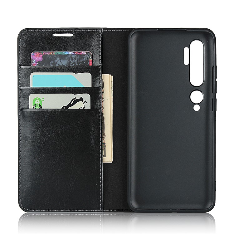 Crazy Horse Wallet Stehen Echte Leder -telefonhülle Für Xiaomi Mi CC9 Pro / Mi Anmerkung 10 / Anmerkung 10 Pro - Schwarz