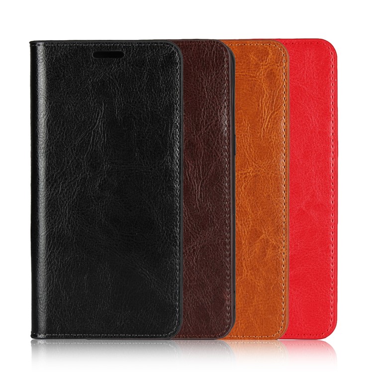 Crazy Horse Wallet Stand Подлинный Кожаный Телефон Для Xiaomi Mi CC9 Pro / mi Note 10 / Примечание 10 Pro - Черный