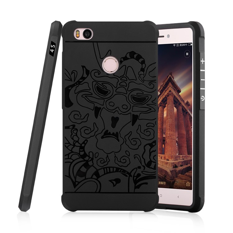 Auspicious Dragon Pattern Drop-proof Imprint TPU Case for Xiaomi Mi 4S - Black-1