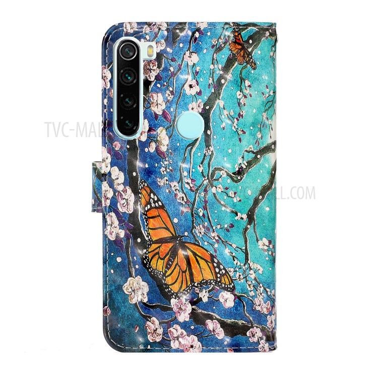 Pattern Printing Light Spot Decor Leather Wallet Phone Shell for Xiaomi Redmi Note 8 - Flower and Butterfly-3