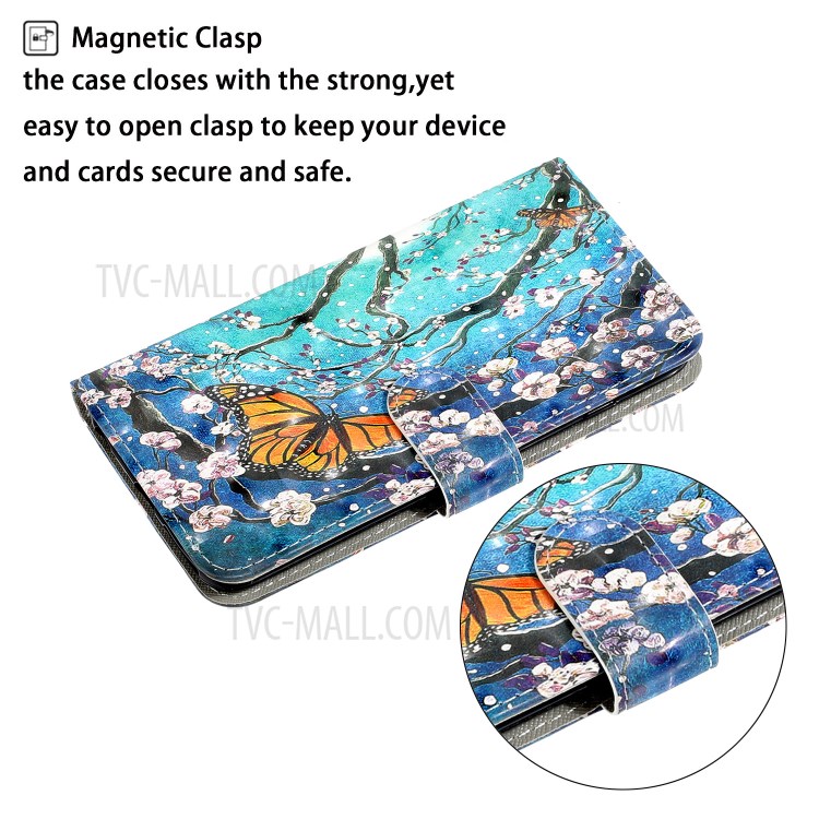 Pattern Printing Light Spot Decor Leather Wallet Phone Shell for Xiaomi Redmi Note 8 - Flower and Butterfly-4