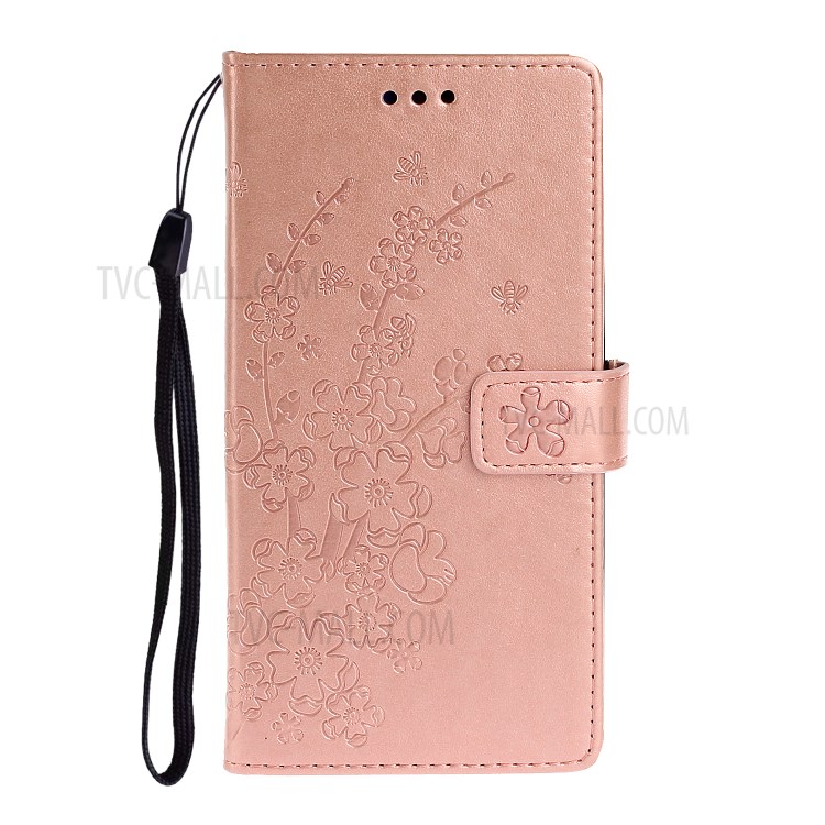 Imprinted Plum Blossom Leather Wallet Mobile Shell for Xiaomi Redmi Note 8T - Rose Gold-2