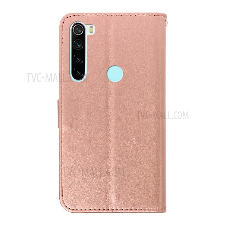 Imprinted Plum Blossom Leather Wallet Mobile Shell for Xiaomi Redmi Note 8T - Rose Gold-3