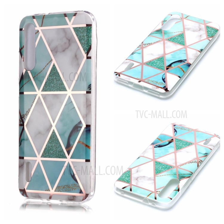 Teste Padrão De Mármore Galvanoplastia Caso De Volta IMD TPU Para Xiaomi Mi Cc9e / Mi A3 - Branco / Ciano-1