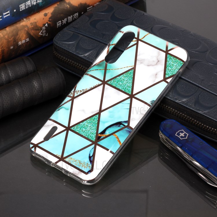 Teste Padrão De Mármore Galvanoplastia Caso De Volta IMD TPU Para Xiaomi Mi Cc9e / Mi A3 - Branco / Ciano-5