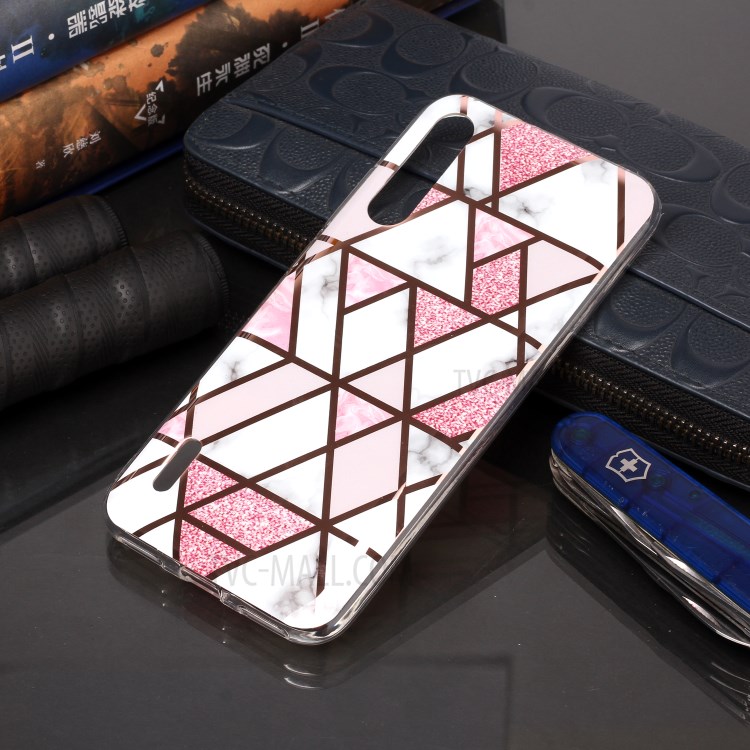 El Modelo De Mármol Galvanoplastia Asunto IMD TPU Para Xiaomi Mi Cc9e / Mi A3 - Blanco / Rosa-5