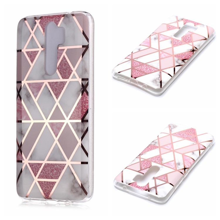 Patrón de Mármol Rosa Rose Electroplating IMD TPU Case Para Xiaomi Redmi Note 8 Pro - Blanco / Rosado