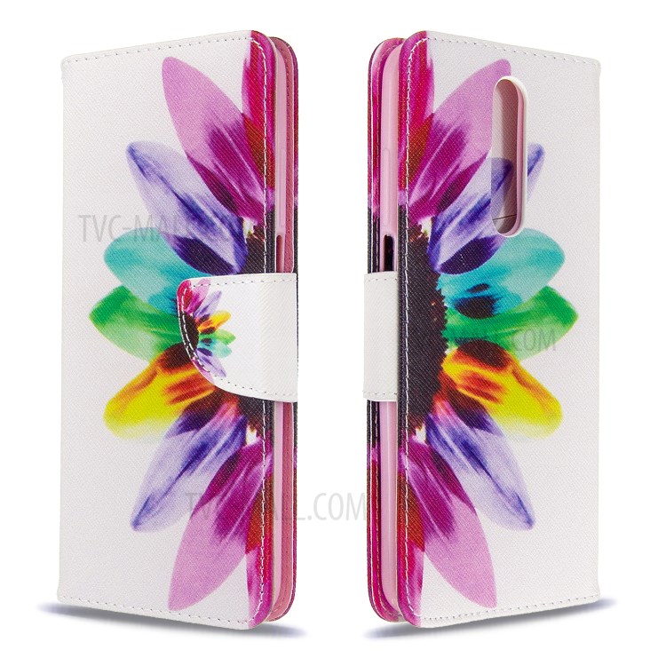 Pattern Printing Leather Wallet Protective Case for Xiaomi Redmi K30 - Colorful Petal-4