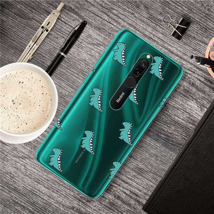 Impressão de Desenho Animado TPU Phone Flexible Case Para Xiaomi Redmi 8 - Dinossauros Verdes